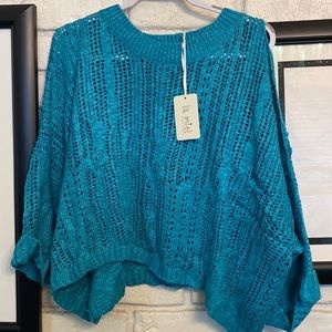 La Miel Exposed Shoulder Knit Crop Sweater M/L NWT Turquouse